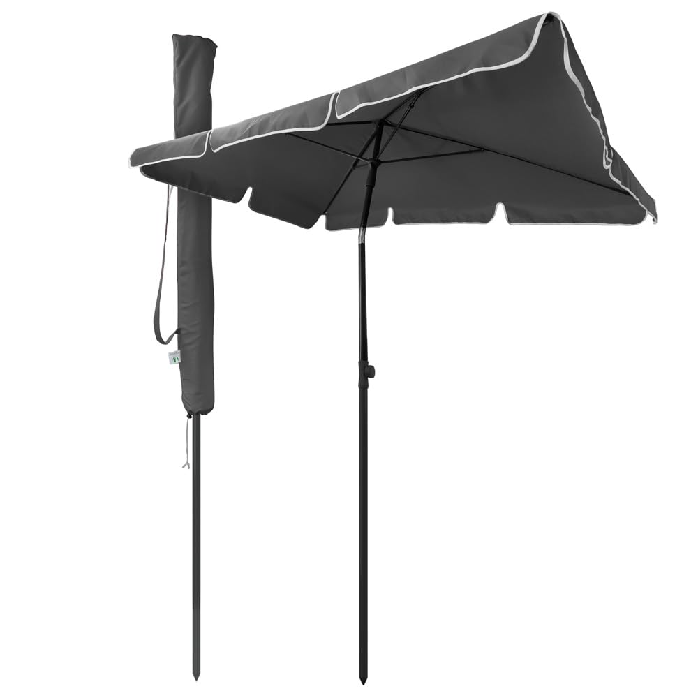 VOUNOT® 200 x 125 cm Garden Parasol, Rectangular Tilt Umbrella, Outdoor Sun Shade, w/Tilt Crank, Carry Bag, for Garden, Balcony, Patio, Beach, UV 50-, Dark Grey