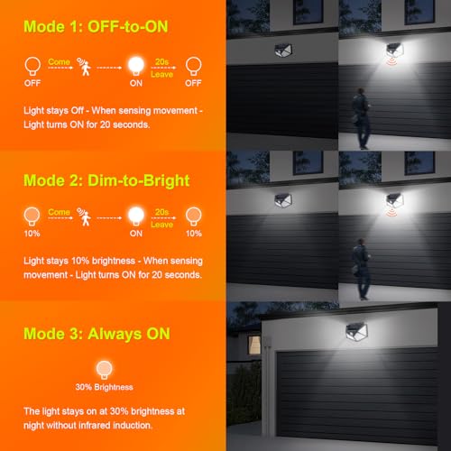 GRIFEMA GD203 Solar Security Lights Outdoor with Motion Sensor, 100LED, 3 Modes, Outdoor Garden Wall Lights Solar Powered, Waterproof IP65 for Garden, Yard, Pathway, Cool White