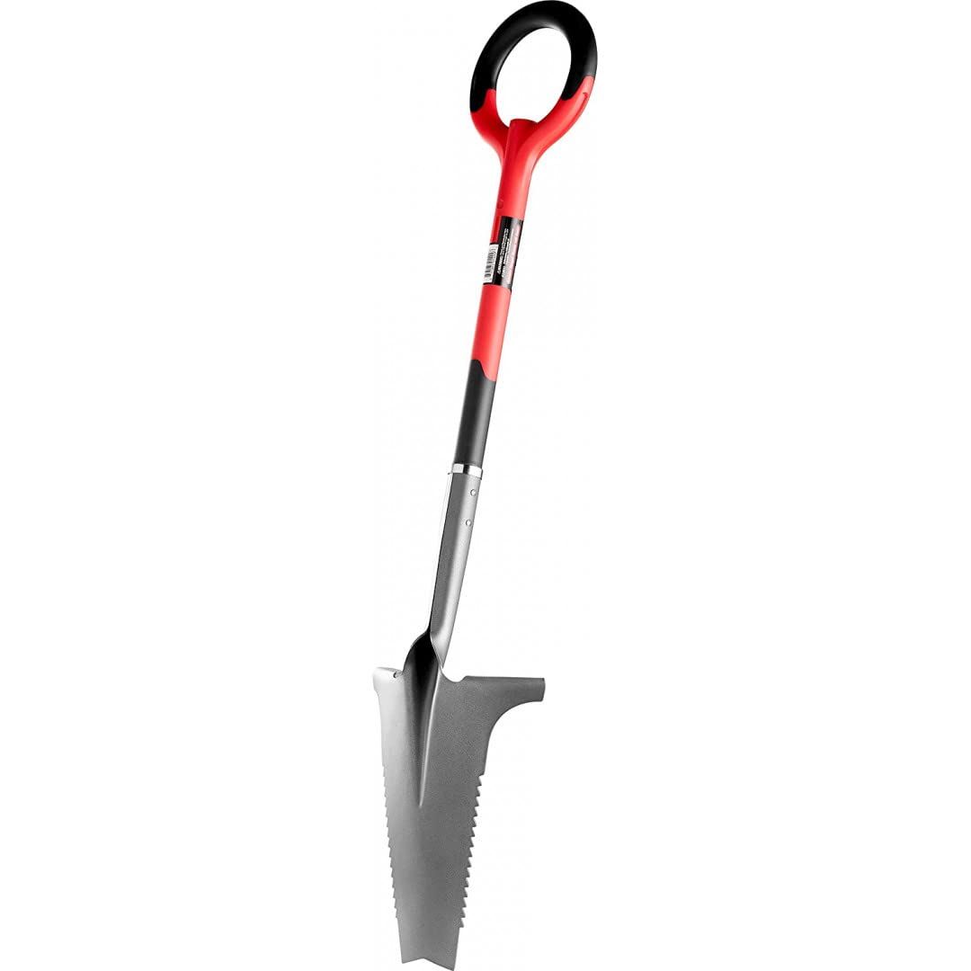 Venteo Root Slayer Garden Spade with Ultra-Sharp Trapezoidal Blade and Carbon Steel Teeth - 114 cm, Red and Black
