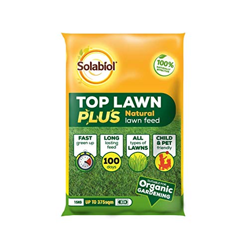 Solabiol Toplawn Plus, 15kg - Natural Fertiliser - Improves Soil Nutrients - Organic Approved - New & Existing Lawns