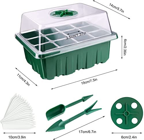 KAHEIGN 12Pcs Seed Starter Trays, 144 Cells Seed Propagator Trays Heavy Duty Plastic Plant Seed Growing Trays Kit with Adjustable Vents Dome and Base, 20Pcs Plant Labels, 2Pcs Seeding Tools