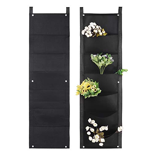 LITLANDSTAR Hanging Planter Bags, 2 Pack 7 Pocket Vertical Wall Planter, Indoor/Outdoor Gardening, Black