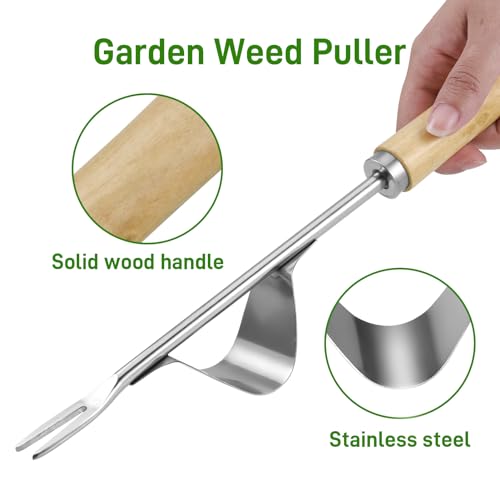 Zocipro Manual Weed Puller Tool, Hand Weed Remover Tool Garden Weed Puller with Wooden Handle, Stainless Steel Deep Root Weeder Tools Weed Picker Tool for Patio Lawn Garden Yard