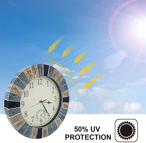 eYotto 13 Inch Garden Clocks Outdoor Waterproof, Large Wall Clock with Thermometer, Weatherproof Non-Ticking Battery Operated for Patio, Pool, Lanai, Fence, Porch, Backyard, Decor, Gift