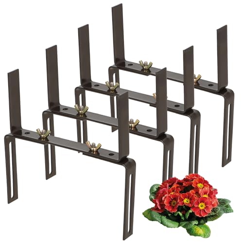 com-four® 4x flower box holders for balcony parapets and railings - flexible metal attachment for plant boxes - 2-way adjustable - no drilling (brown)