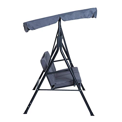 Outsunny 3 Seater Canopy Swing Chair Garden Rocking Bench Heavy Duty Patio Metal Seat w/Top Roof - Grey