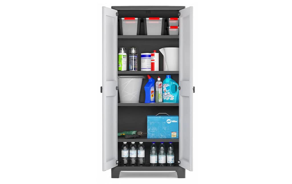 Keter Titan High Indoor Garage Utility Multi purpose Cabinet - Black-Grey