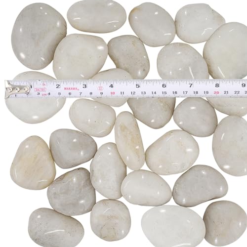 Hisredsun 2.1lb White Polished Stones 3-5cm Natural River Pebbles Gravel for Aquarium, Flowerpot, Landscaping, Vase Fillers and Garden Decoration