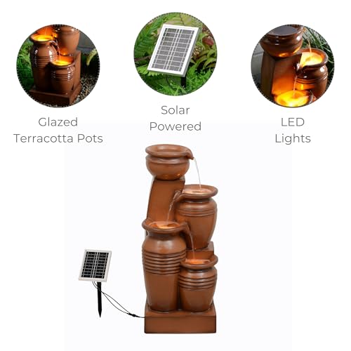 Teamson Home 28.7" 4-Tier Cascading Bowl Solar Powered Water Fountain for Outdoor Living Spaces, Terracotta