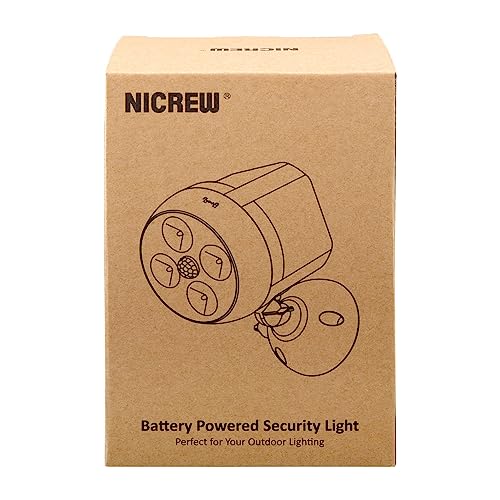 NICREW Battery Powered Outdoor LED Security Light 1 Pack, PIR Motion Sensor Spotlight, Weatherproof Outdoor Wall Light for Gardon Walkways, 600 Lumen
