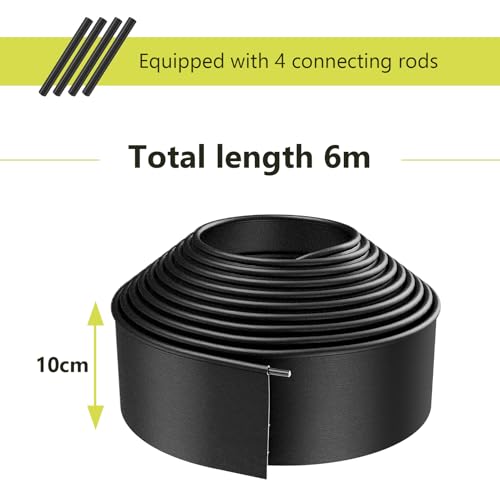 WELDUN Lawn Edging, Garden Edging, Flexible Plastic Gravel Edging, Easy to Cut and Shape, for Flower Beds, Lawns and Walkways, 6 m x 10 cm (L x H), Black