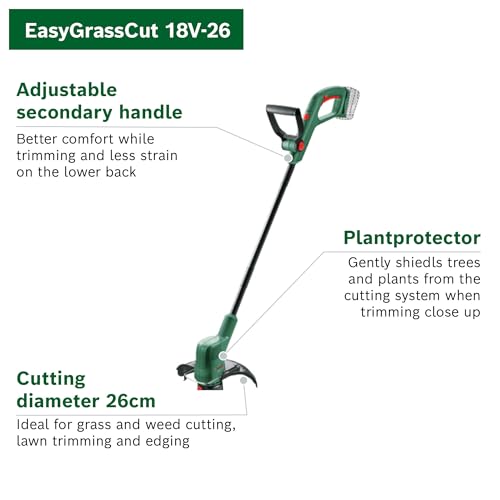 Bosch Cordless Grass Trimmer EasyGrassCut 18V-26 (Without Battery, 18 Volt System, Cutting Diameter: 26 cm, in Carton Packaging)