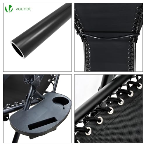 VOUNOT® Zero Gravity Chair, Deck Folding Recliner Sun Loungers Outdoor Chair with Cup and Phone Holder, Black