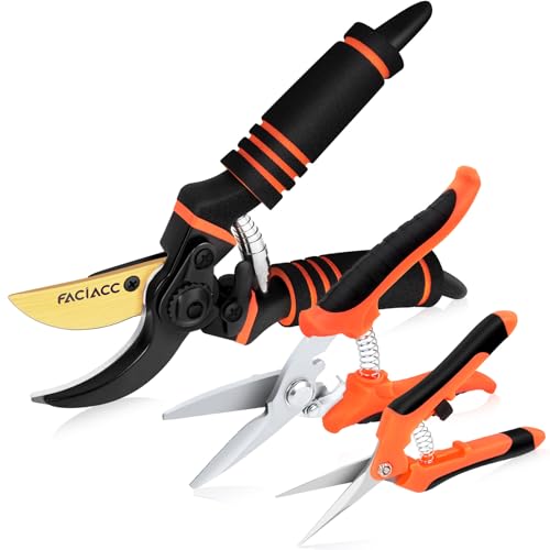 FACIACC Garden Secateurs 3 Pack, Pruning Shears Bypass Pruning Scissors, Pruner Secateurs with Sharp SK5 Steel Blades, Professional Hand Pruners for Plants Hedges Flowers