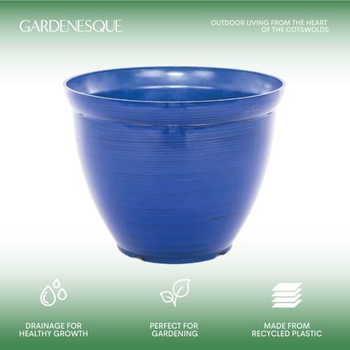 Gardenesque Feather Recycled Plastic Garden Pot Planter with Drainage Holes | Lightweight, UV Resistant & Frostproof | 38cm | Blue