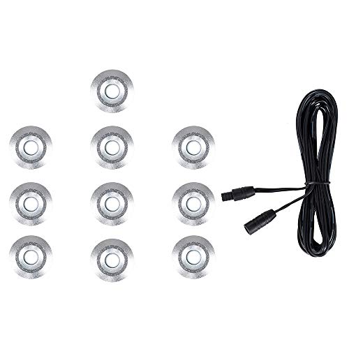 MiniSun Pack of 10 15mm White LED Round IP67 Rated Garden Decking/Kitchen Plinth Lights Kit - Complete with a 3M Extension Cable