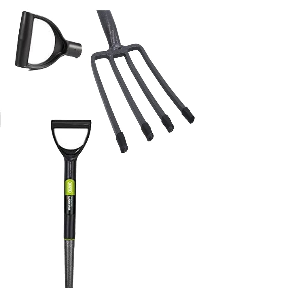 HMIR 4 Tines Garden Fork Heavy Duty, Steel Carbon Garden Hand Fork, Plastic D Handle Ladies Garden Fork, Gardening Fork (102.5 L x 21.5 W x 14.5 H cm) _Black & Grey