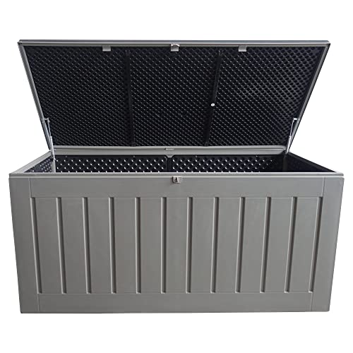 Olsen & Smith 830L Extra Large XL Outdoor Garden Storage Box - Weather Resistant Heavy Duty Garden Box Wood Effect with Padlock - Massive Capacity Storage Chest for Tools Cushions Toys & More, Grey