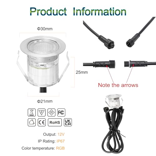 GEYUEYA Home RGB WiFi Led Decking Lights Ø31MM Deck Light with Remote Control,Waterproof IP67 12V Led Plinth Light Kits for Terrace Pathway Garden Decoration,10 Packs