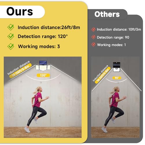 Solar Lights Outdoor Garden Lights 1 Pack 348LED 2000LM IP65 270° 3 Modes Solar Security Lights Outdoor Motion Sensor Outdoor Wall Lights Solar Wall Lights Outdoor Motion Sensor Lights Outdoor