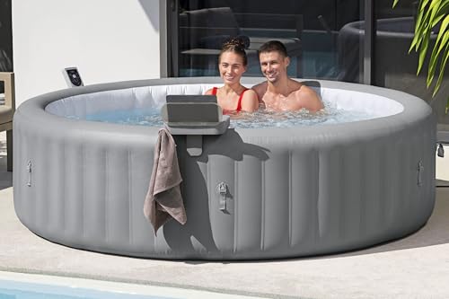 Bestway Lay-Z-Spa 4-in-1 Accessory Table for Hot Tubs, Side Tray for Tablet, Phone, Drinks and Snacks, Adjustable Universal Fit with Cup Holders, Grey