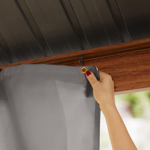 TOOLPORT Garden gazebo 3x4 m wood finish, steel roof hardtop 4 side panels in grey