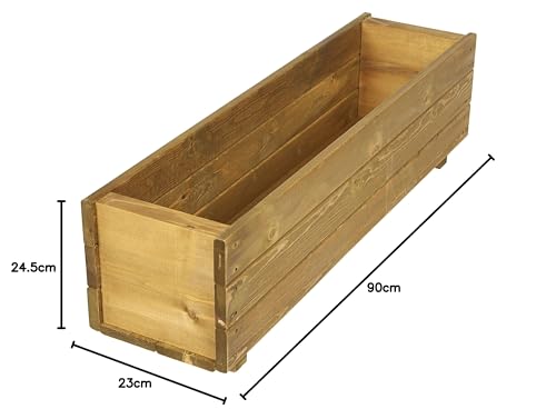 Wooden Garden Planter Flower Plant Pot Basket Trough Outdoor Timber Long Rectangular Large Herb Planter Boxes Brown Wood Stain Finish