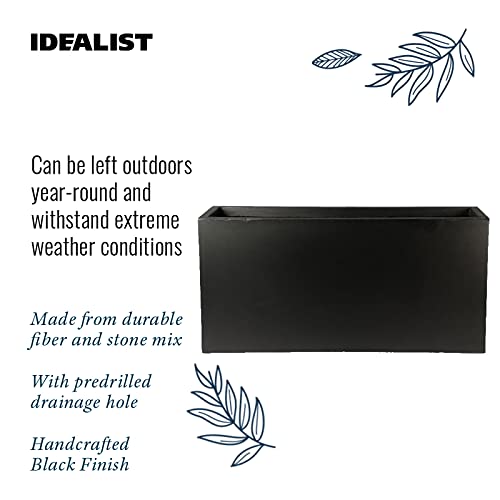IDEALIST 100cm Large Trough | Black Reinforced Stone Rectangle Plant Pot | Garden Planters with Drainage Holes L100 W36 H51.5 cm, 137 litres