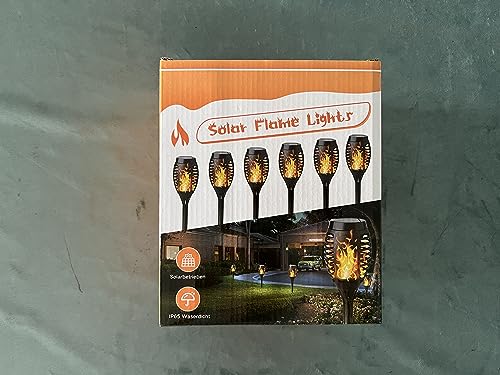 Geemoo 6 Pack Solar Flickering Dancing Flame Lights Waterproof Solar Torch Lights for Outdoor Garden Patio Pathway Yard Driveway Halloween Decorative