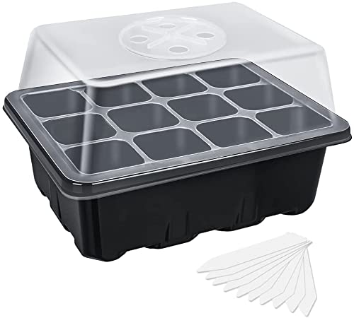 MIXC Seed Trays,10 Pack 120 Cells Seed Trays for Seedlings Reusable, Seed Trays with Lids Propagator Tray Growing Starter Tray, Germination Trays Kit Plastic for Greenhouse/Garden Black