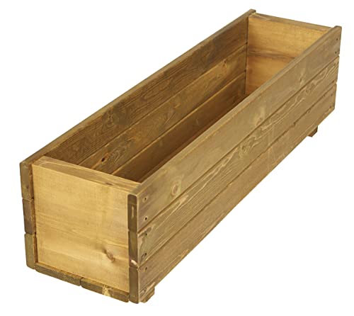 Wooden Garden Planter Flower Plant Pot Basket Trough Outdoor Timber Long Rectangular Large Herb Planter Boxes Brown Wood Stain Finish