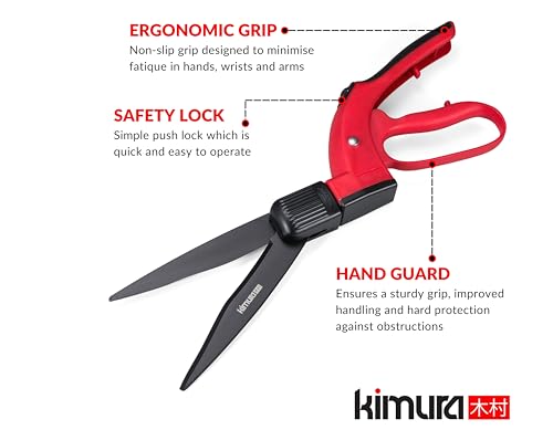 Kimura® Pro Grass Shears - Premium Lawn Shears with 360° Rotating Head, Japanese SK5 Steel Blades, Lightweight, Ergonomic TPR Coated Handles, Ideal Garden Shears for Edging and Trimming - 370mm
