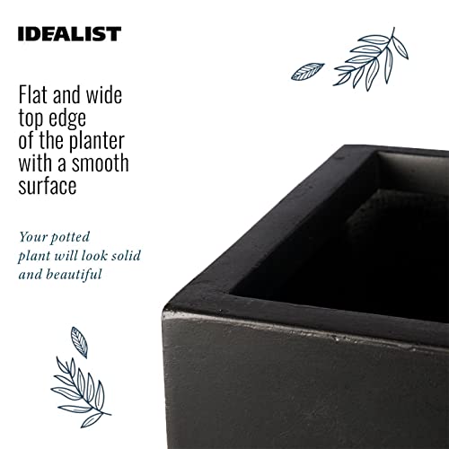 IDEALIST 100cm Large Trough | Black Reinforced Stone Rectangle Plant Pot | Garden Planters with Drainage Holes L100 W36 H51.5 cm, 137 litres