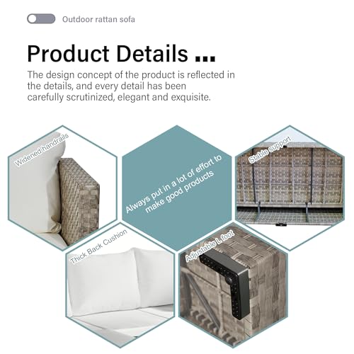 Aweather Rattan Garden Furniture Set with Fire Pit Table 3 Pieces Outdoor Sectional Sofa Set, CSA Certification, All Weather Wicker Patio Conversation Sets for Garden, Poolside, Backyard