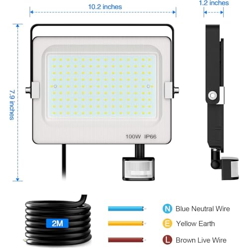 FEAHRZEUG 100W Security Lights Outdoor Motion Sensor 10000 Lumen PIR Light with Remote Control IP66 Waterproof Motion Sensor Flood Garden Light Security Perfect for Forecourt Backyard Garages
