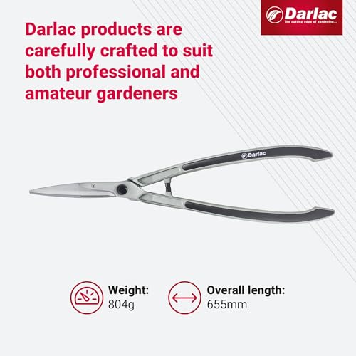 Darlac Lightweight Shear 8” – Extra Long Razor Sharp Blades for Greater Cut Capacity – Long Handles For Extra Reach Ideal For Grass & Hedge Trimming & Topiary – Lightweight SK5 High Carbon Steel Blade