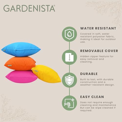 Gardenista Premium Garden Scatter Cushion | Water Resistant 4 Pack Square Rainbow Cushions | Outdoor Patio Rattan Chairs | Hollowfibre Filled Seating Furniture Pillow | Soft Comfy & Durable (45x45cm)