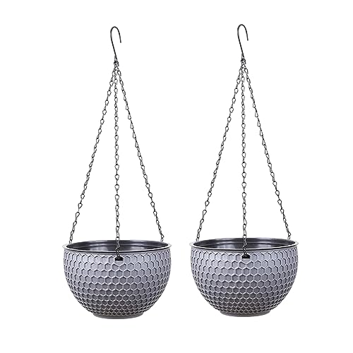 Pastoralist Hanging Planter 2-Pack Self-Watering Plant Pots, 8.27 Inch Minimalist Style Hanging Flower Pots Basket with Drainage Hole for Indoor & Outdoor Decor, Grey