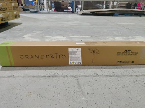 Grand patio Outdoor Umbrella, Versatile Balcony Shade with 360 Degree Roating Parasol, Powder-coated Steel Rectangular Flat Canopy for Deck Apartment Patio, White