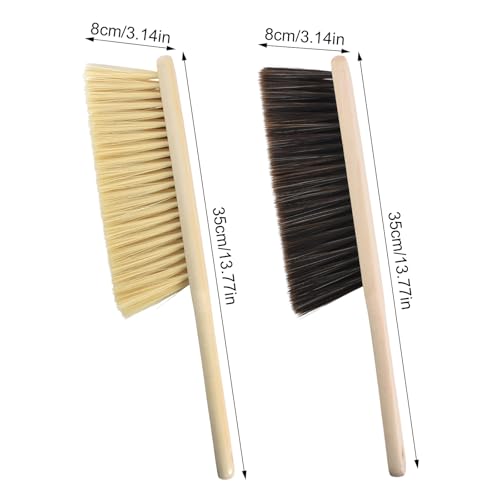 Zimoer Pack of 2 Hand Brush, Hand Sweep, Dust Brush, Soft Brush with Wooden Handle, Cleaning Brush, Suitable for Beds, Sofas, Furniture, Clothes and Whisks, Car, Holes on the Broom Handle for Hanging