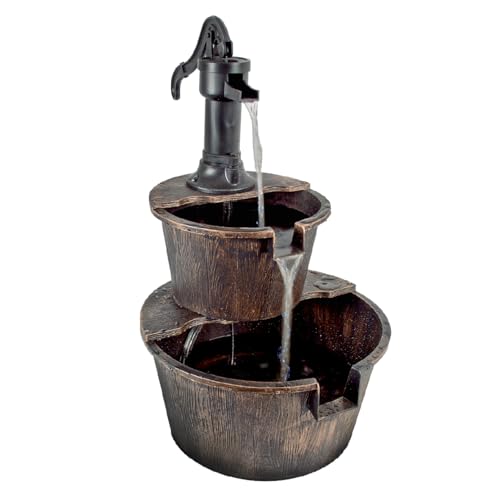 GardenKraft Rustic 2-Tier Barrel Fountain 67cm