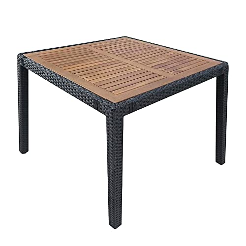Panana 5 Piece Patio Rattan Dining Set, Wicker Garden Table and Stackable Chairs Set with Wood Table Top, Removable Cushions Balcony, Backyard, Poolside Outdoor
