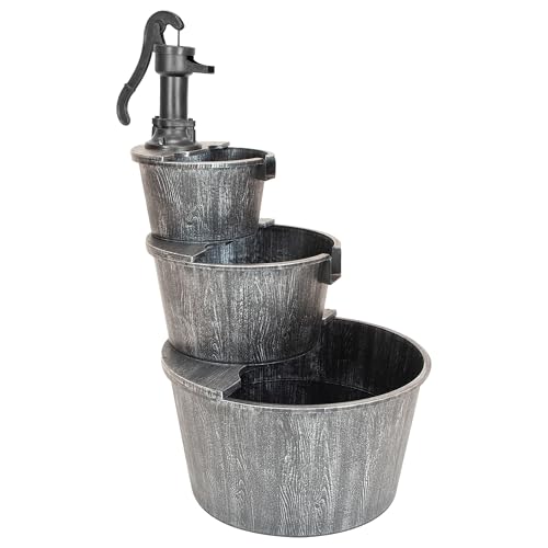 GardenKraft 3 Tier Antique Silver Barrel Fountain