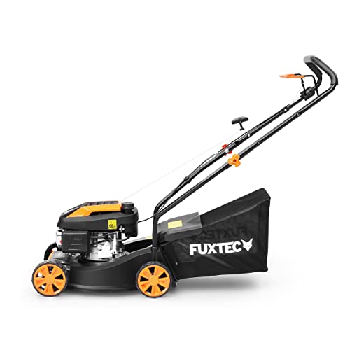 FUXTEC FX-RM4180 Petrol Lawnmower – Hand Push Lawn Mower -16" Cutting Width, Lightweight & Compact, 45L Grass Collector, Easy to Maneuver, Great for Small to Medium Lawns
