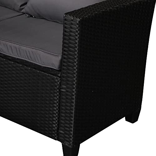 Panana 8-Seater Rattan Corner Sofa Set with Table & Stool, Outdoor Wicker Patio Lounge Furniture Set for Garden, Patio, Balcony, and Conservatory (Black Wicker with Grey Cushions)