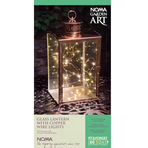 NOMA Modern Metallic Glass Lantern with Copper Wire Lights (Pack of 1)