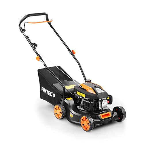 FUXTEC FX-RM4180 Petrol Lawnmower – Hand Push Lawn Mower -16" Cutting Width, Lightweight & Compact, 45L Grass Collector, Easy to Maneuver, Great for Small to Medium Lawns