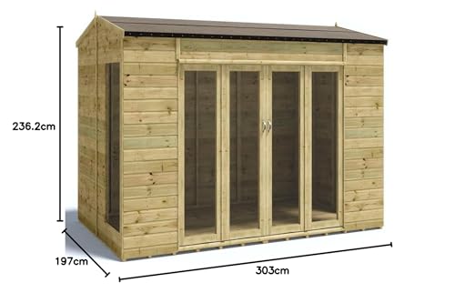 Project Timber 10 x 6 Cannes Wooden Summerhouse Garden Shed | French Door | Bi-Fold Double Door | Pressure Treated Tongue & Groove Cladding | Summer house French Door | Garden Summerhouse Shed