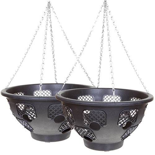 Trendi® Easy Filling Hanging Baskets/Planters Black 15"/ Indoor Outdoor Garden Porch Decoration With Chain 46cm (set of 4)