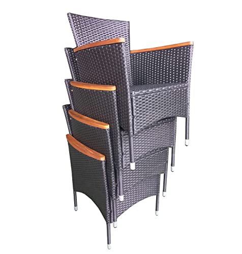 Panana 5 Piece Patio Rattan Dining Set, Wicker Garden Table and Stackable Chairs Set with Wood Table Top, Removable Cushions Balcony, Backyard, Poolside Outdoor